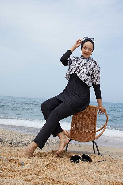 EBRUTESETTÜR Allerli Patterned Hijab Swimsuit Black