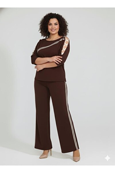 Melis Designer Women's Plus Size Brown Mui Suit