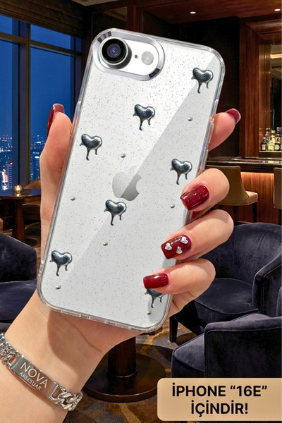 cepmoda iPhone 16E uyumlu Desenli Şeffaf kılıf - 3D Epoksi Kabartma Figürlü K...