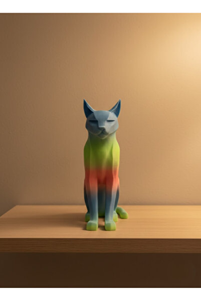 CT STONES Figurină pisică curcubeu în aer liber, decor modern pentru sufrager...