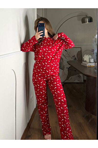 FERZOLAİO Polar Bear Patterned Red Pajama Set
