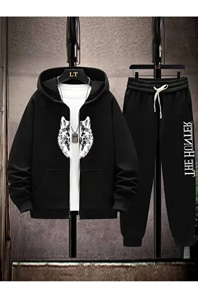 CLASSY.MODA Ανδρικό σετ φόρμας με 3 κλωστές, με κουκούλα, με φερμουάρ, με στά...