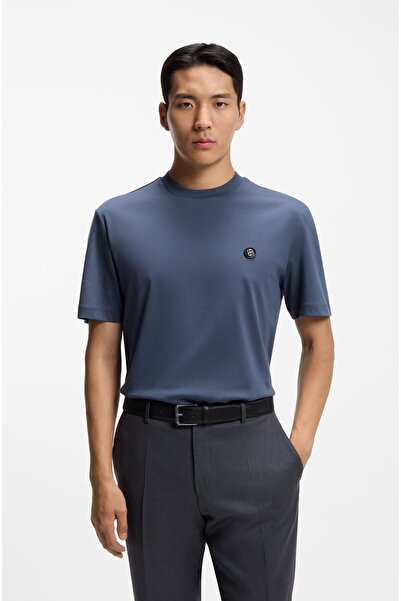 BOSS Men's 100% Cotton Round Neck Short Sleeve Blue T-Shirt 50555844-468