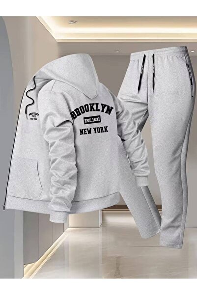 CLASSY.MODA Ανδρικό σετ φόρμας με κουκούλα και στάμπα με γράμματα