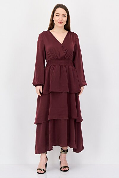 Bebe Women Solid Layered Maxi Dress, Maroon