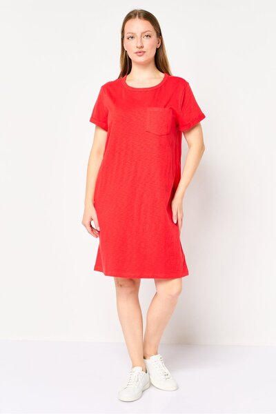 GAP Women Crew Neck Short Sleeve Solid Dress, Red