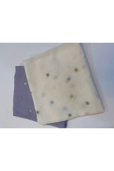 Veil Designer مجموعة من طرحتين سكري و موف بتطريز ملون كامل الطرحة قماش ياباني بوال