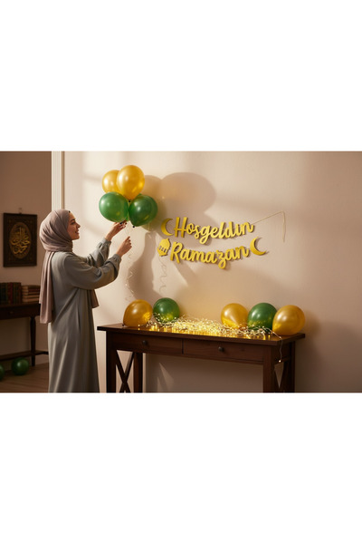 Partini Renklendir Hoşgeldin Ramazan Set Krom gold 10 adet Yeşil 10 adet 3 me...