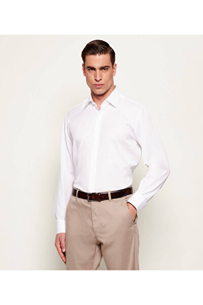 BOSS Erkek Regular Fit %100 Pamuklu Uzun Kollu Beyaz Gömlek 50556498-100