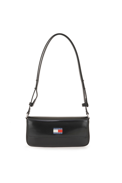 Tommy Hilfiger Women's Adjustable Strap Flag Logo Magnetic Closure Black Shoulder Bag Aw0Aw18080-Bds