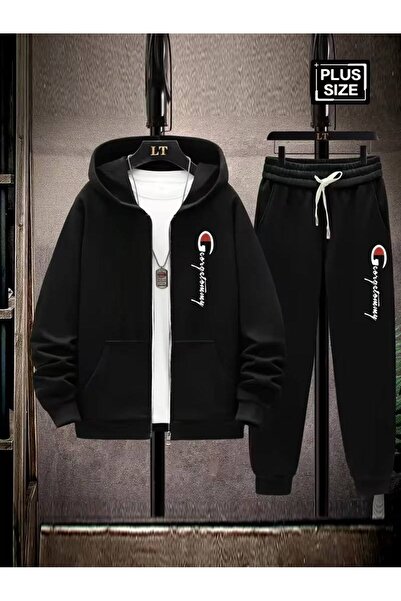 CLASSY.MODA Men's Hooded Zippered Casual Tracksuit Set