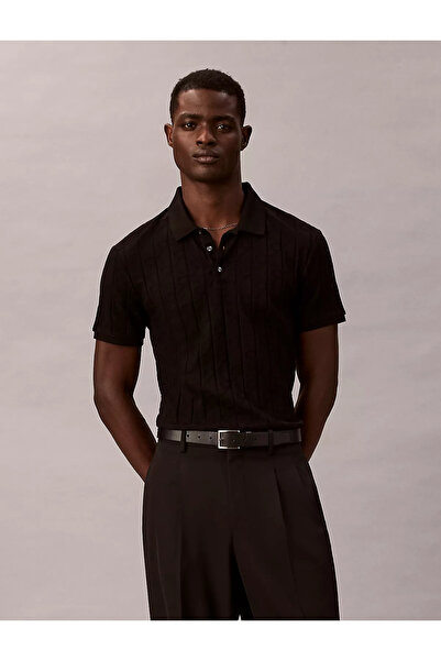 Calvin Klein Men's Slim Fit Short Sleeve Cotton Black Polo Neck T-Shirt Lv04L...