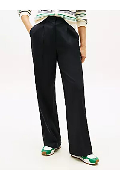 Tommy Hilfiger Women's High Waist Woven Fabric Comfortable Casual Navy Blue Trousers Ww0Ww48801-C1G