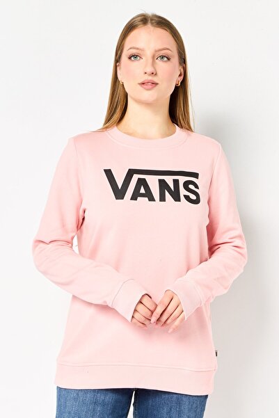 Vans Women Crew Neck Brand Logo Long Sleeve Sweatshirt, Pink