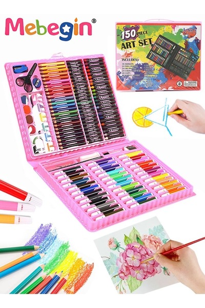 MEBEGIN مجموعة أدوات الرسم الفنية للأطفال والكبار، 150 قطعة، تتضمن ألوان باست...