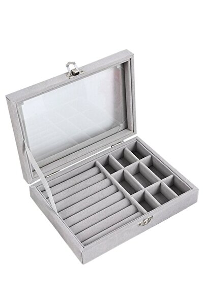 Ant Velvet Jewelry Display Stand Storage Box with Mirror, Clear Lid Jewelry R...