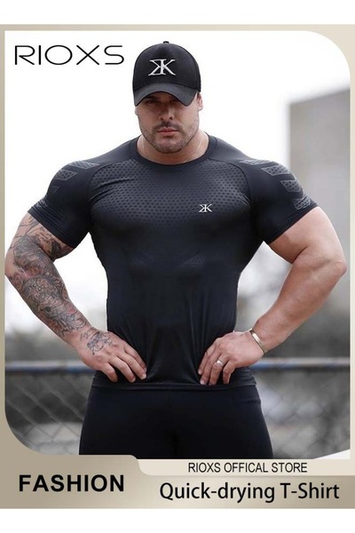 RIOXS Men's Compression Shirts, High Elastic Bodybuilding Sports Tops, Quick-...