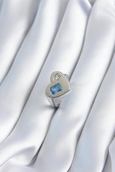 shopwave خاتم نسائي نحاسي فضي اللون على شكل قلب بتفاصيل حجر الزركون النجمي - ...