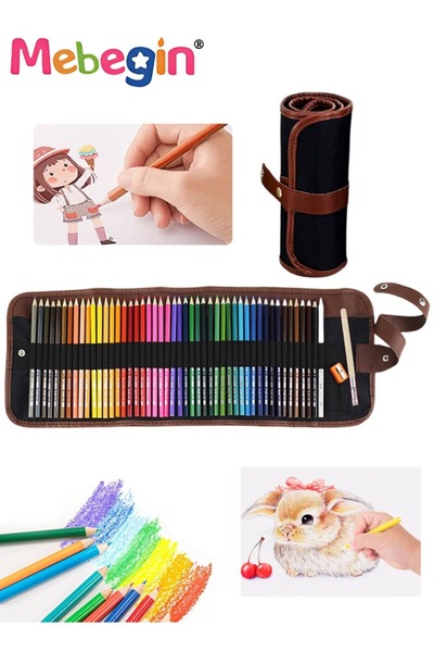 MEBEGIN مجموعة أقلام تلوين مكونة من 48 قلمًا مع حقيبة قماشية قابلة للطي، وموس...