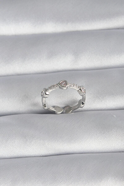 shopwave خاتم نسائي نحاسي فضي اللون على شكل قلب مزين بحجر الزركون - TJ-BYK3005