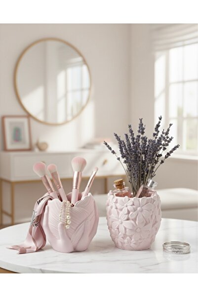 Markasız ucuz 2’li Set- Dekoratif Modern El ve Çiçek Figürlü Makyaj Fırçalık-...