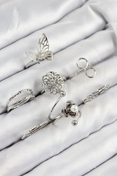 shopwave طقم خواتم نسائية من النحاس الأصفر موديل روز فضي اللون - TJ-BYK3810