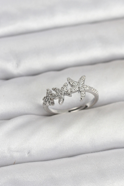 shopwave خاتم نسائي من النحاس الأصفر موديل ستار فضي اللون - TJ-BYK3916