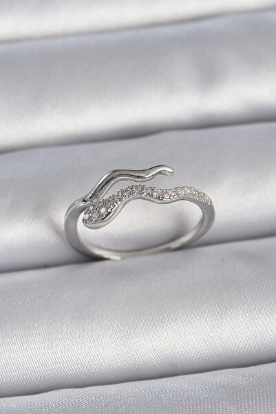 shopwave خاتم نسائي نحاسي فضي اللون بحجر الزركون على شكل ثعبان قابل للتعديل -...