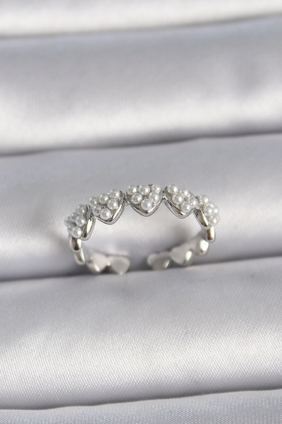 shopwave خاتم نسائي نحاسي فضي اللون قابل للتعديل على شكل قلب مع اللؤلؤ - TJ-B...