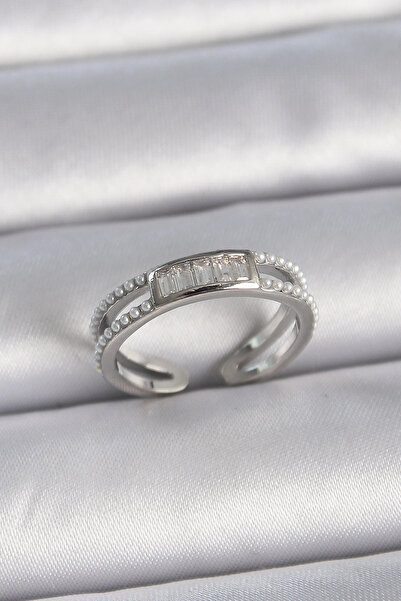 shopwave خاتم نسائي من حجر الزركون واللؤلؤ قابل للتعديل باللون الفضي والنحاسي...