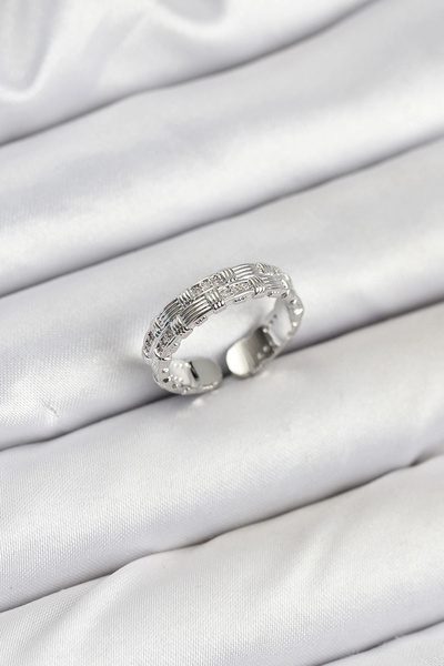 shopwave خاتم نسائي من الزركون بلون فضي نحاسي - TJ-BYK3847