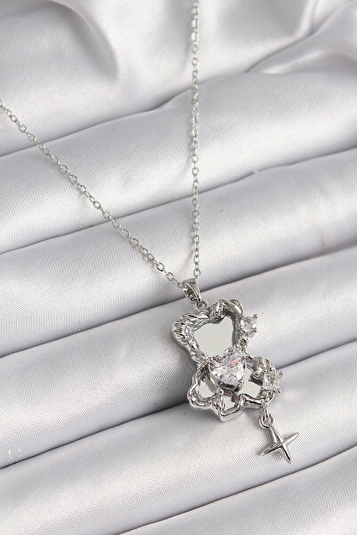 shopwave 316L الصلب الفضة اللون مرآة تيدي بير نموذج الزركون حجر القلب التفاصي...