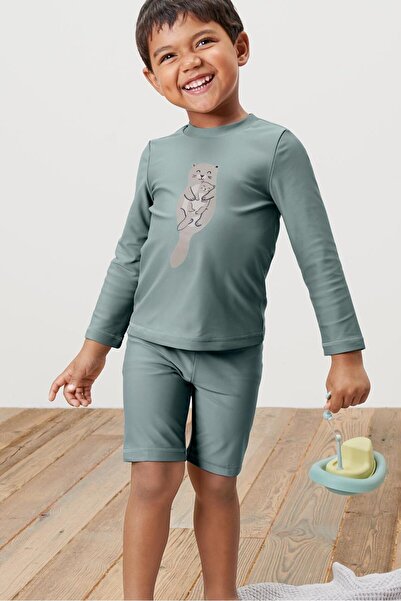 Tchibo Toddlers Boy 2 Pieces Graphic Print Top and Bottom Set, Sage Green Combo