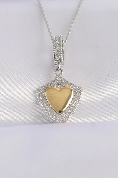 shopwave قلادة على شكل قلب من الفولاذ 316L بتصميم حجر الزركون الفضي اللون - T...