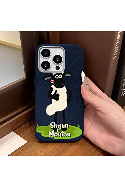 ucuc جراب سيليكون متوافق مع آيفون 16 برو بلون أزرق وملمس جلدي يحمي الكاميرا و...