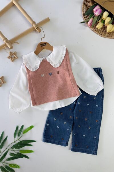 Minigimin Cicileri Сладък комплект пуловер с сърцевидни мотиви за момичета от...