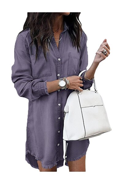 FashionMood Women's V-Neck Blouse Dress Shirt Long Sleeve Tunic – Purple M