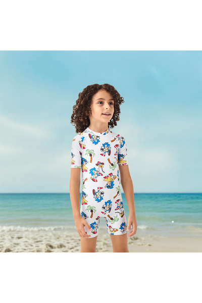 CPLG مايوه مطبوع عليه صورة سونيك القنفذ بالكامل بأكمام راجلان