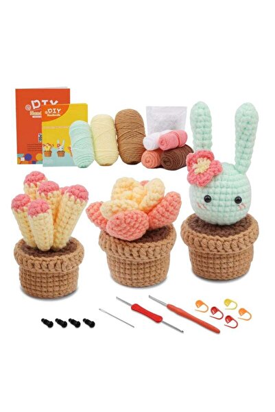 Arabest DIY Cartoon Dolls, Material Package Sets, Hand Crochet, Cactus 3 Pack