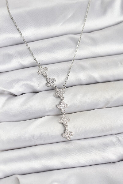 shopwave 316L Steel Chain Silver Color Clover Model Women's Necklace - Tj-Bko...