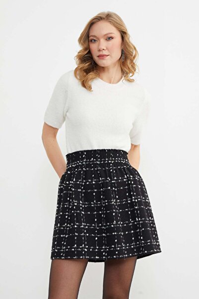 Fulla Moda Plaid Patterned Mini Skirt with Elastic Waist