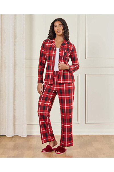 REDTAG Women Red Checkered Pyjama set