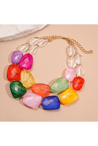 Choice قلادات تشوكر ملونة مزدوجة الطبقات غير منتظمة الشكل باللون الأخضر، مصنو...