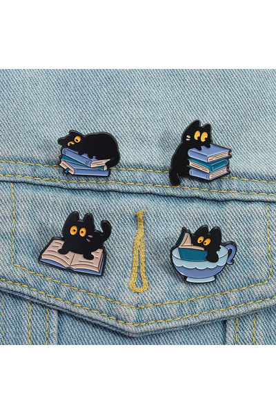 Choice QHXZ4326A دبابيس مينا على شكل قطة لطيفة، 1/4 قطع/مجموعة، دبابيس قطة سا...