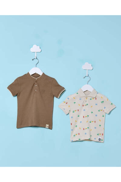 REDTAG طقم تيشيرتات للأولاد الرضع باللونين البني والزيتوني (عبوة من قطعتين)