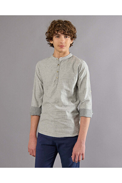 REDTAG قميص كورتا رمادي بياقة ماندرين للأولاد الكبار