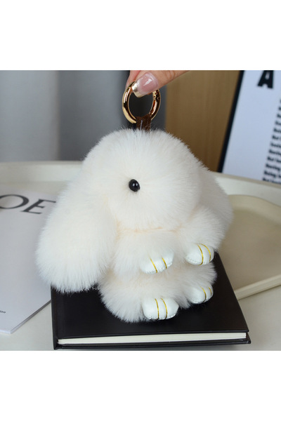 Choice Beige 15cm Cute Long Ear Bunny Keychain Rabbit Fur Doll Charm Toys Orn...