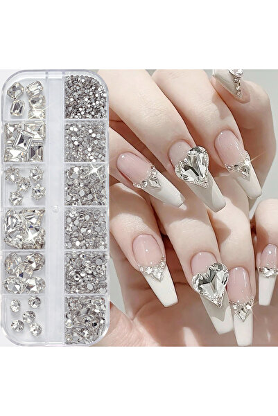 Choice 8 12Grids 3D Lake Blue Mixed Shape Nail Rhinestones Square/Round/Heart...