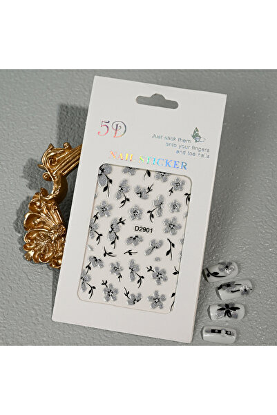 Choice NKS329-01 1Pcs 5D Glitter Silver Black Flowers&Belt Nail Art Stickers Spring Summer Floral Adhesive