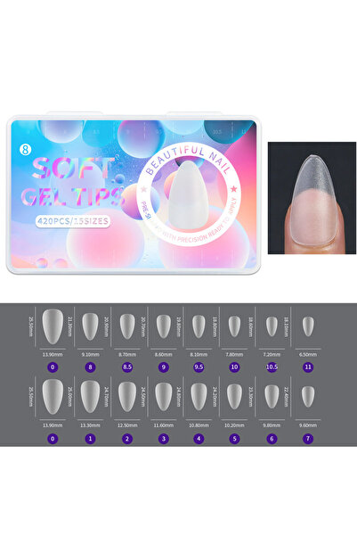 Choice 08 420 قطعة/علبة أظافر صناعية شفافة، أظافر أكريليك لاصقة، لون لوزي، مق...
